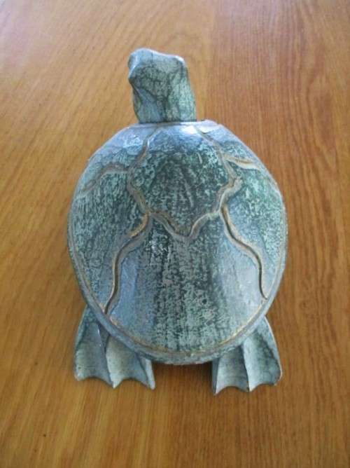TWO VINTAGE MALAYAN TURTLES - TRINKET BOX AND CANDLE/INCENSE HOLDER PLUS TINY STONE & BRASS TORTOISE