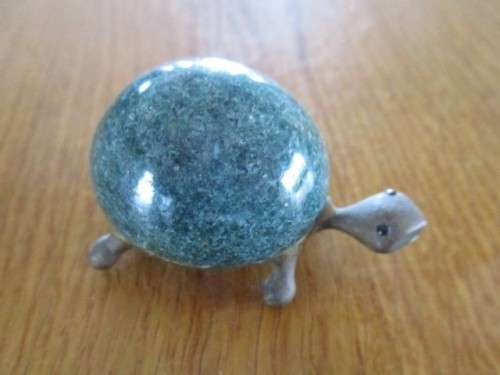 TWO VINTAGE MALAYAN TURTLES - TRINKET BOX AND CANDLE/INCENSE HOLDER PLUS TINY STONE & BRASS TORTOISE