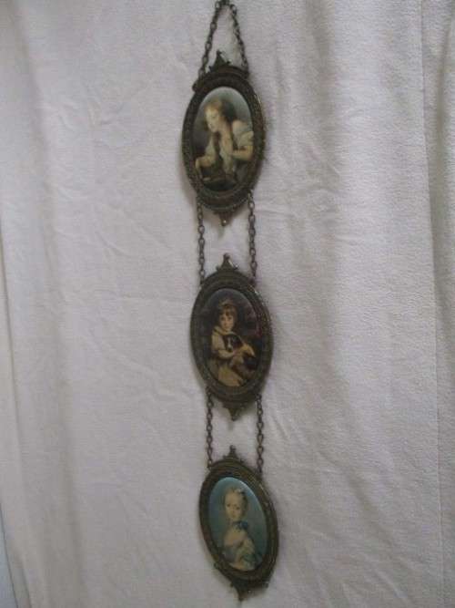 VINTAGE ROMANTIC ITALIAN? PADDED SILK AND BRASS WALL HANGING - THREE FRAMES