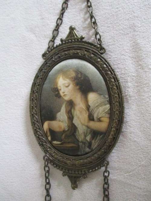 VINTAGE ROMANTIC ITALIAN? PADDED SILK AND BRASS WALL HANGING - THREE FRAMES
