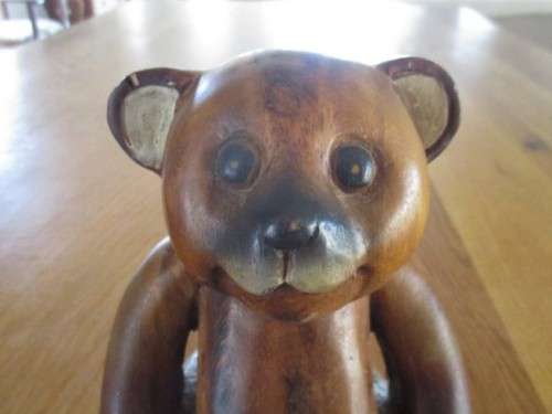 VINTAGE HAND CARVED SOLID WOOD TEDDY BEAR