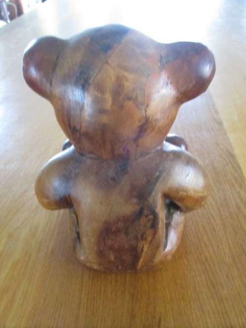VINTAGE HAND CARVED SOLID WOOD TEDDY BEAR