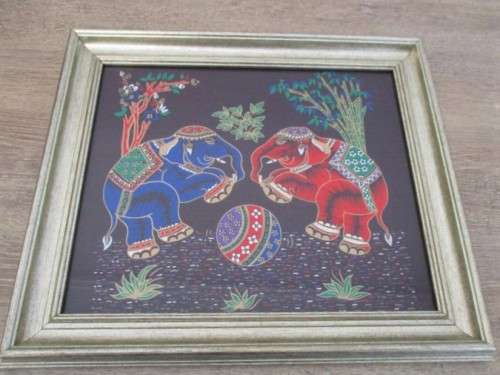 Thailand Hand painted cloth art - framed