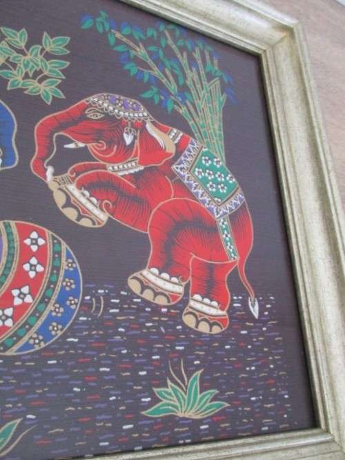 Thailand Hand painted cloth art - framed