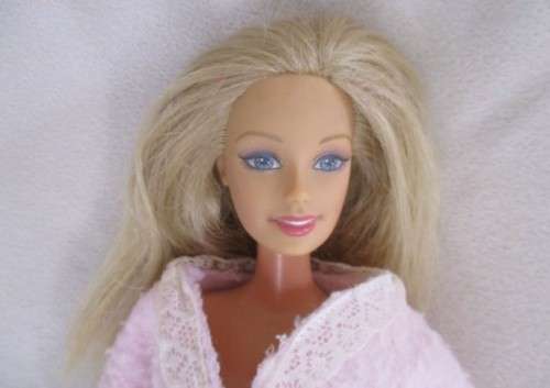 MATTEL BARBIE DOLL IN PJ`S AND GOWN AND WITH KNEES THAT BEND (PLUS EXTRA DRESS)
