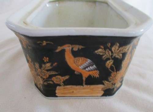 A VINTAGE ORIENTAL CERAMIC BONSAI PLANTER WITH FIGURES IN DRAGON BOAT - UNUSUAL MARKING ON BASE