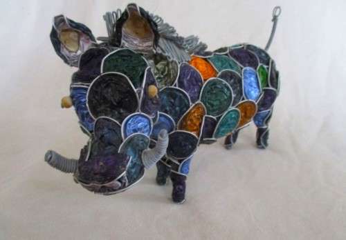 FOR MARGAUX1 ONLY - SO UNIQUE - LARGE COLOURFUL WARTHOG WIRE SCULPTURE