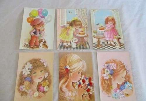 SIX PRETTY, VINTAGE EDICROMO POSTCARDS SIGNED VIVES