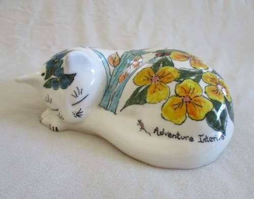 A CAT NAMED GRACE - VINTAGE LARGE  HAND PAINTED FLORAL PORCELAIN CAT