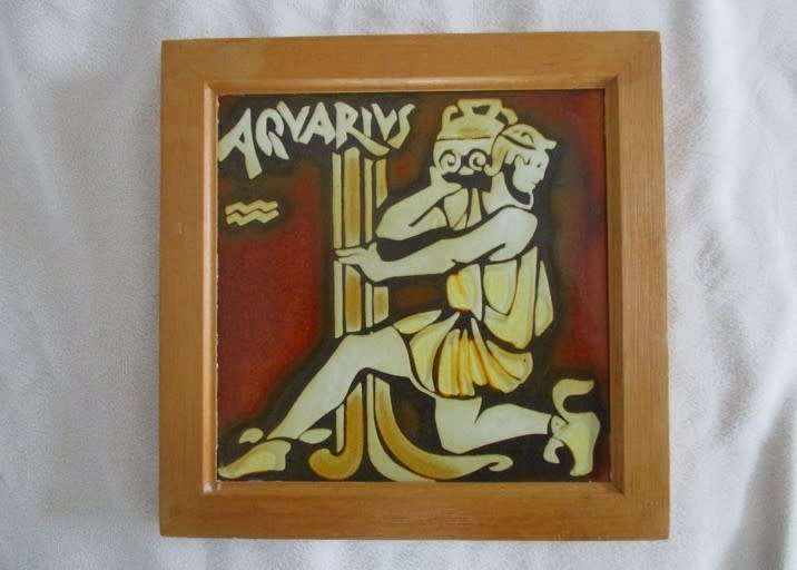 Vintage 1960`s framed Liebermann tile - Aquarius (discontinued)