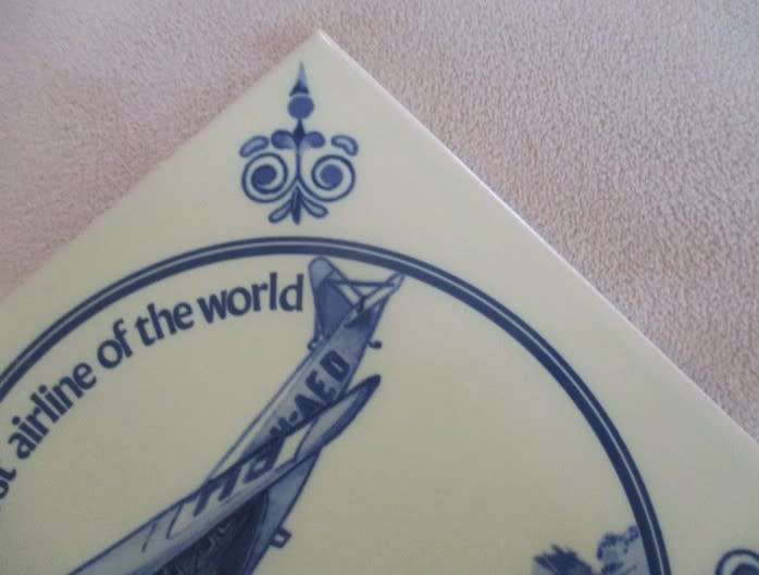 ULTRA RARE!! VINTAGE KLM TILE OF FOKKER FVIII - ROYAL MOSA DELFT, HOLLAND