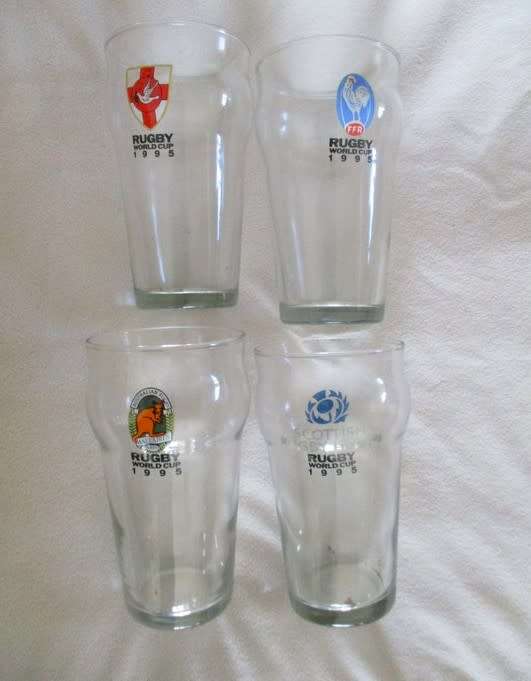 CELEBRATE WITH THIS SET OF 1995 WORLD CUP RUGBY GLASSES (SIXTEEN IN ORIGINAL BOX)
