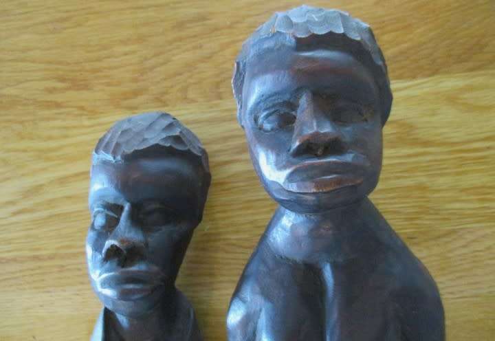 LARGE HAND CARVED AFRICAN STATUE OF MAN AND WOMAN