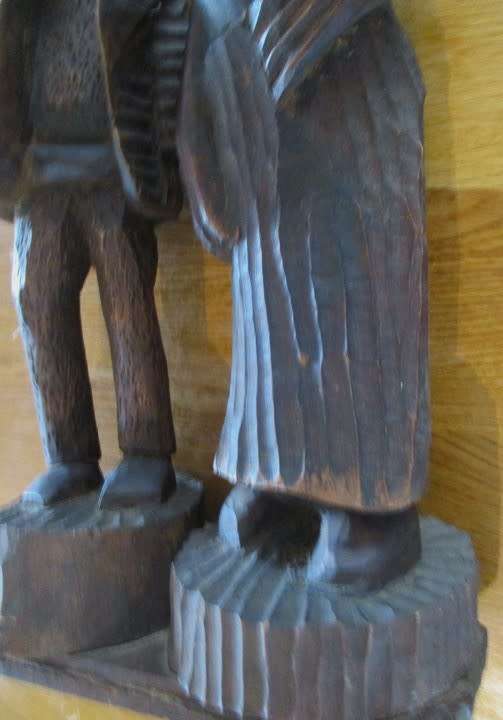 LARGE HAND CARVED AFRICAN STATUE OF MAN AND WOMAN