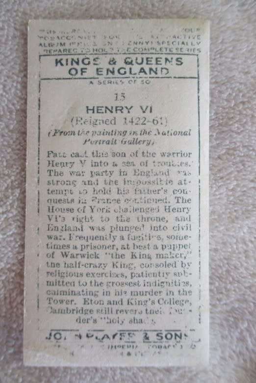 VINTAGE 1935 JOHN PLAYER & SONS CIGARETTE CARDS - ALL THE KING HENRYS OF ENGLAND!