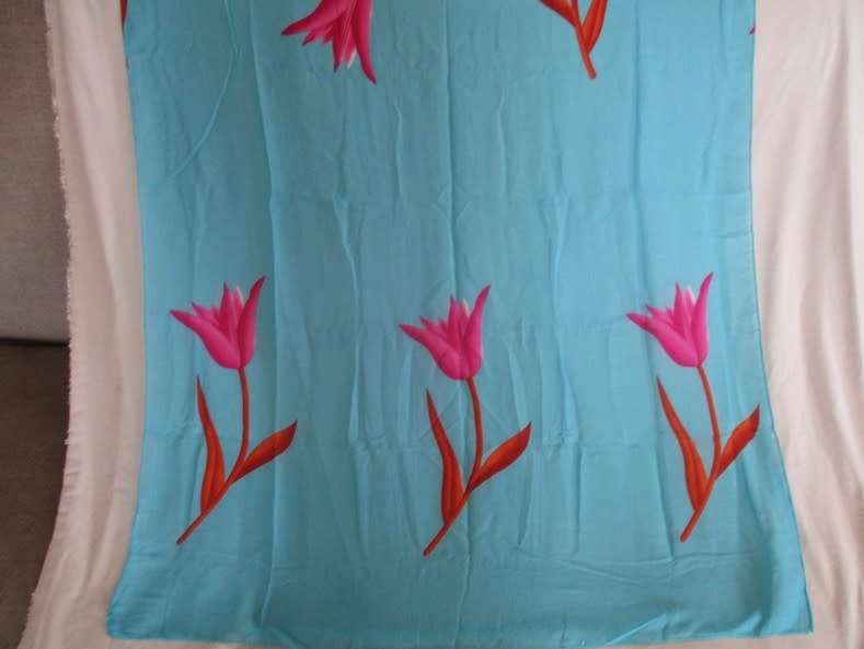 A LARGE DELICATE SHAWL/THROW - LOVELY COLOUR AND EXOTIC FLOWERS