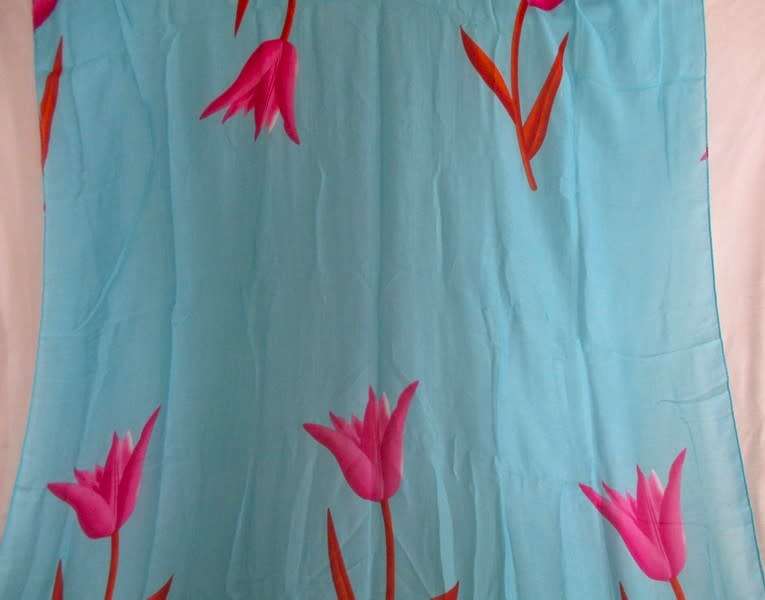 A LARGE DELICATE SHAWL/THROW - LOVELY COLOUR AND EXOTIC FLOWERS