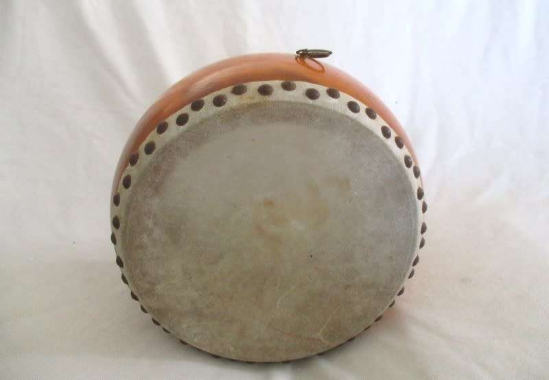 Unusual vintage genuine wood and pig skin marching? drum
