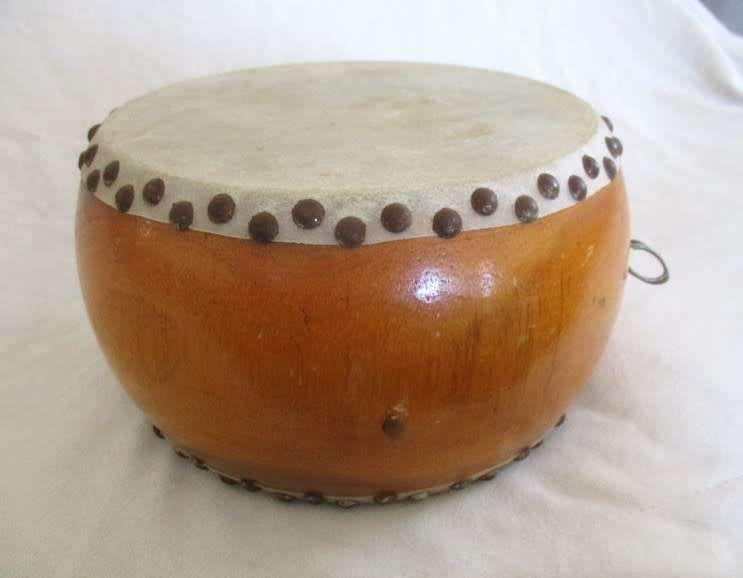 Unusual vintage genuine wood and pig skin marching? drum