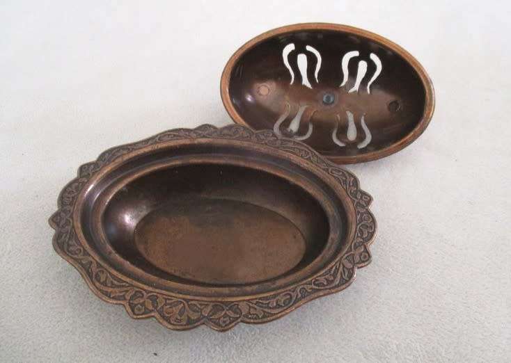 THREE VINTAGE ETCHED COPPER KASHMIRI SAMBALS/DRIED FRUIT DISHES (GREAT FOR BUTTER TOO!)