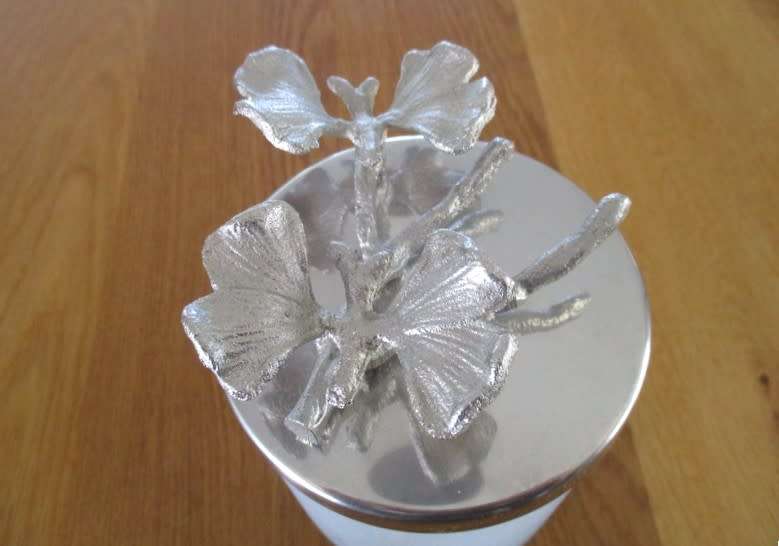 HANDMADE IN INDIA - PRETTY FROSTED GLASS JAR WITH DECORATIVE METAL LID