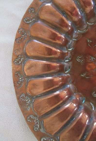 VINTAGE/ ANTIQUE MIDDLE EASTERN? HAMMERED COPPER PLAQUE/PLATE WITH INTRIGUING ENGRAVINGS