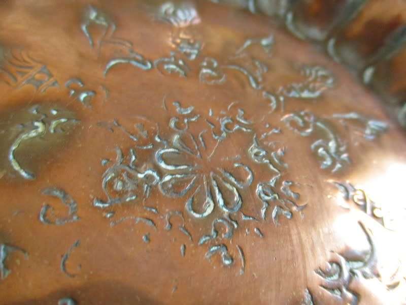 VINTAGE/ ANTIQUE MIDDLE EASTERN? HAMMERED COPPER PLAQUE/PLATE WITH INTRIGUING ENGRAVINGS