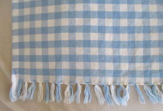 A VINTAGE, OLD FASHIONED WELL MADE BLUE AND WHITE CHECK RUNNER