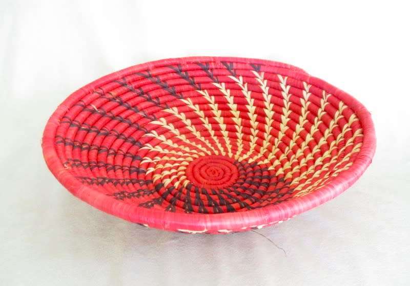 THREE COLOURFUL AFRICAN WOVEN  WALL/TABLE ART BASKETS