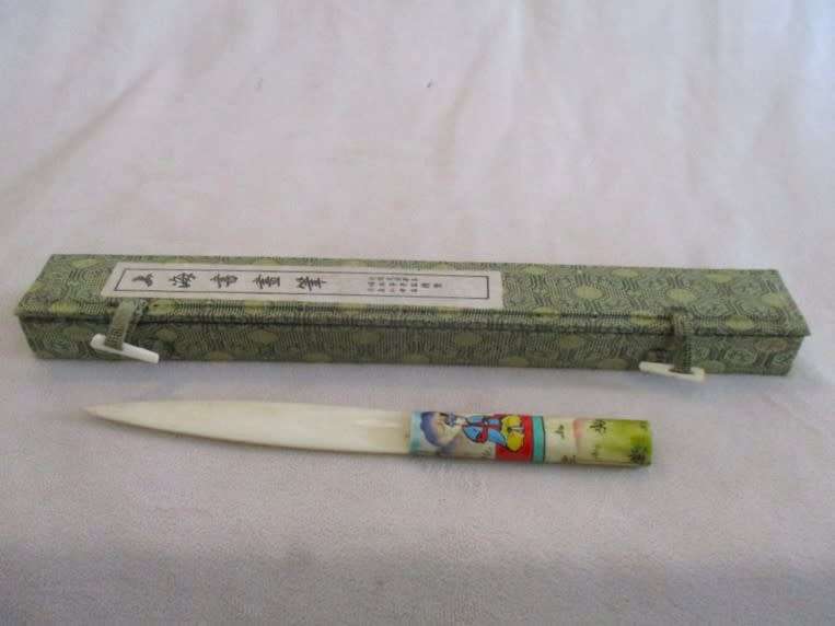 Vintage hand painted Chinese letter opener in original box