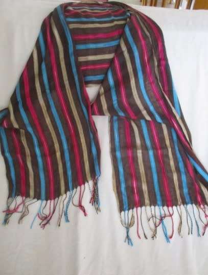 A COLOURFUL STRIPED SHAWL/THROW