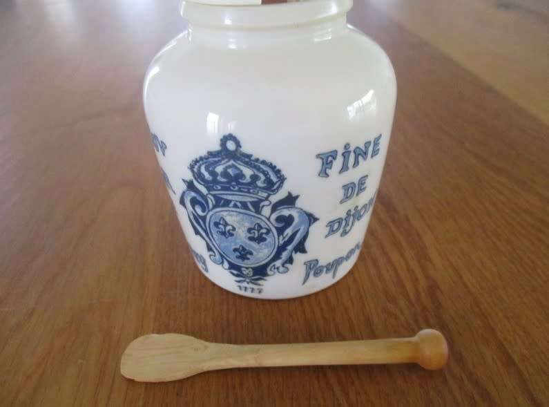 VINTAGE DIJON MUSTARD POT WITH WOODEN SPOON