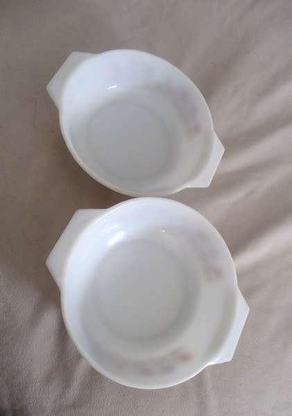FOR THE GENUINE PYREX COLLECTOR - TWO RARE  JAJ, ENGLAND PYREX DISHES