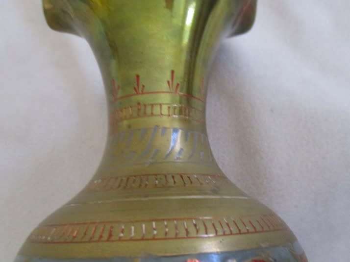 Large Mid century Indian brass vase - beautifully etched and with vivid enameled design
