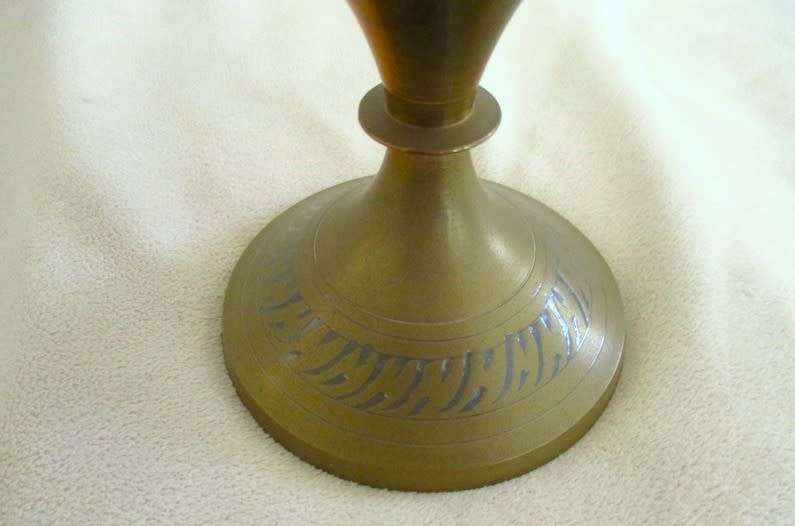 Large Mid century Indian brass vase - beautifully etched and with vivid enameled design