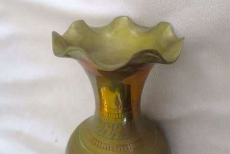 Large Mid century Indian brass vase - beautifully etched and with vivid enameled design