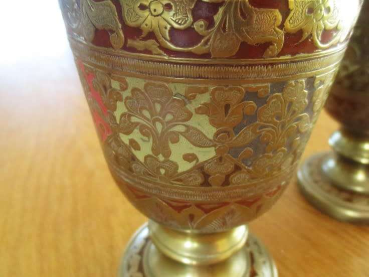 Two large antique solid brass vases - made in India and wonderfully looked after