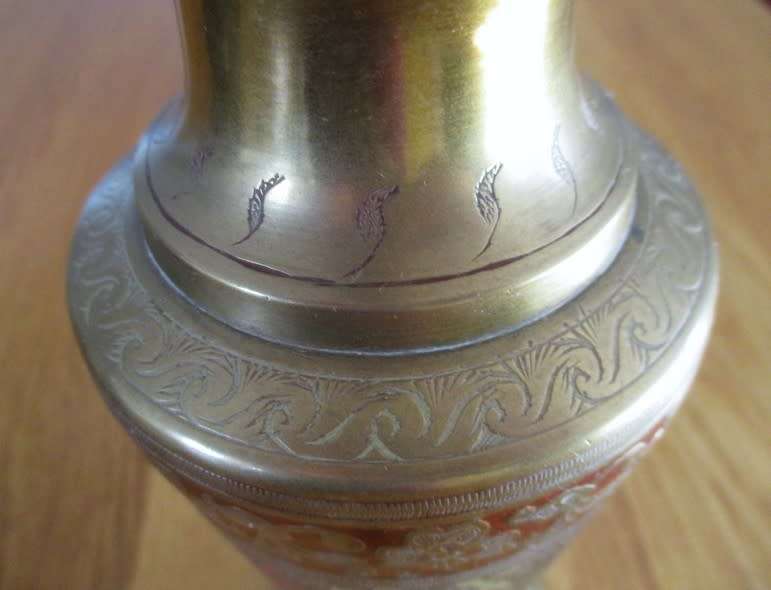 Two large antique solid brass vases - made in India and wonderfully looked after