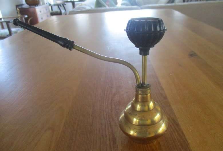 Interesting table/bar decor - vintage engraved brass Indian Hookah Chillum pipe