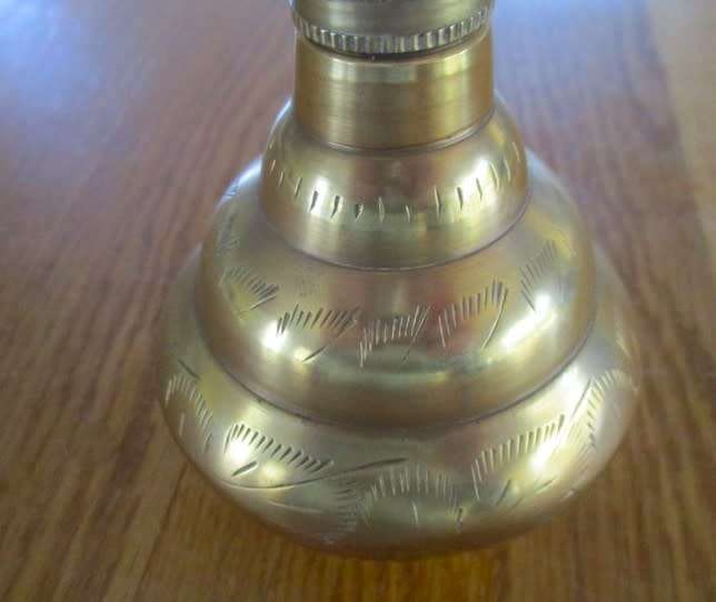Interesting table/bar decor - vintage engraved brass Indian Hookah Chillum pipe