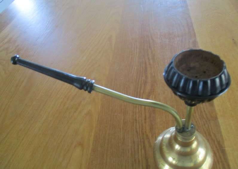 Interesting table/bar decor - vintage engraved brass Indian Hookah Chillum pipe