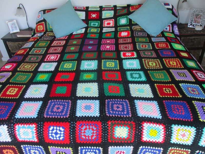 Out of Granny`s Attic - an enormous hand crocheted wool blanket - great condition - 3100mm x 2300mm