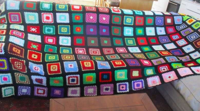 Out of Granny`s Attic - an enormous hand crocheted wool blanket - great condition - 3100mm x 2300mm
