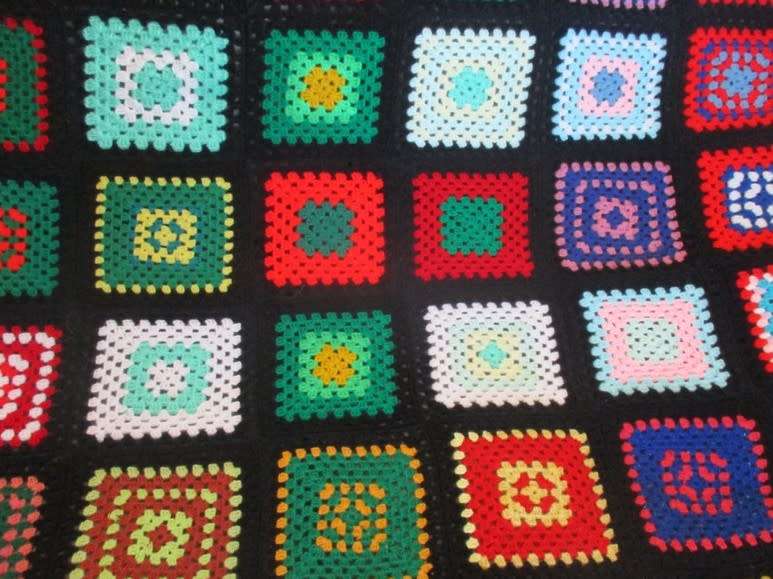 Out of Granny`s Attic - an enormous hand crocheted wool blanket - great condition - 3100mm x 2300mm