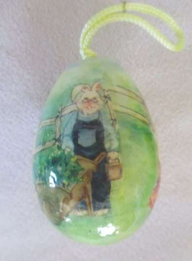 From days gone by.  Six vintage decoupaged Easter eggs with cute bunny rabbit scenes