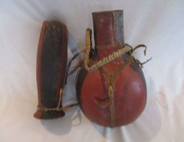 Rare find - Vintage authentic Samburu, North Kenya gourd and leather water bottle & drinking gourd