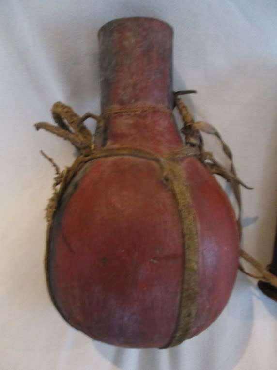 Rare find - Vintage authentic Samburu, North Kenya gourd and leather water bottle & drinking gourd