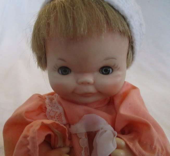 As cute as a button - small vintage 1960`s Chiltern doll with cheeky smile
