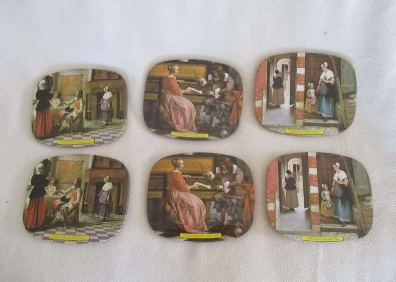 Six quality Worcester ware Savoy Cocktail Mats/Coasters depicting paintings by Dutch Masters