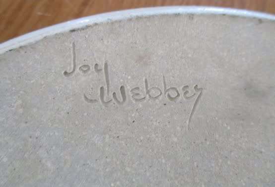 Beautiful vintage blue and white art pottery plate by South African ceramist, Joy Webber